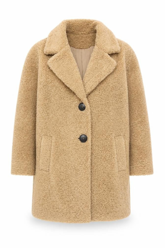 F&F Women's Beige Teddy Overcoat Size 12 Regular Mid-Length
