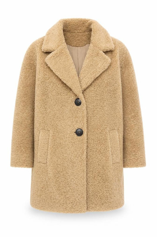 F&F Women's Beige Teddy Overcoat Size 12 Regular Mid-Length