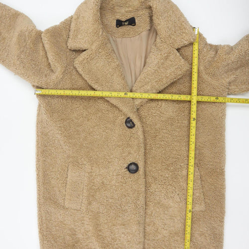 F&F Women's Beige Teddy Overcoat Size 12 Regular Mid-Length