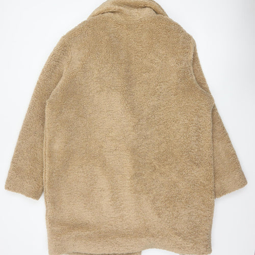 F&F Women's Beige Teddy Overcoat Size 12 Regular Mid-Length