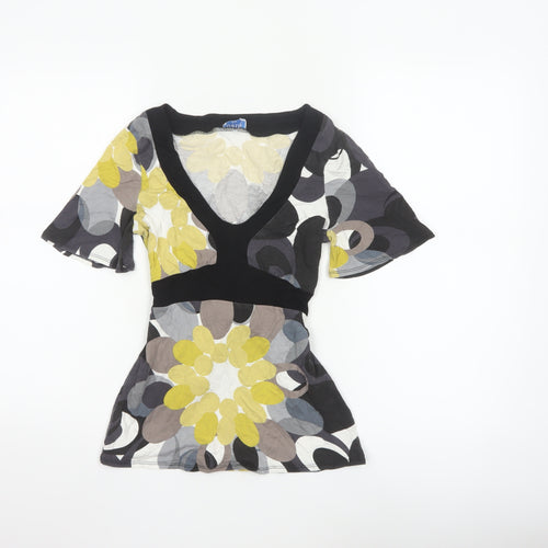 Oasis Womens Multicoloured Floral Wrap Blouse Size 8 Short Sleeve
