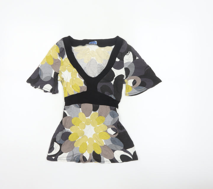 Oasis Womens Multicoloured Floral Wrap Blouse Size 8 Short Sleeve