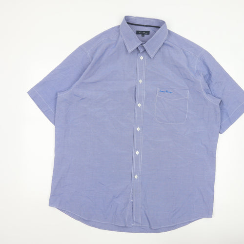 James Pringle Men's Blue Check Short Sleeve Button-Up Shirt XL
