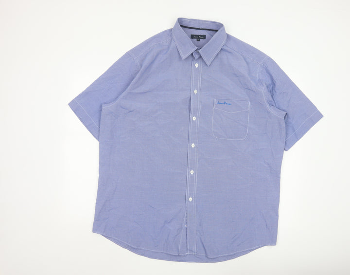 James Pringle Men's Blue Check Short Sleeve Button-Up Shirt XL