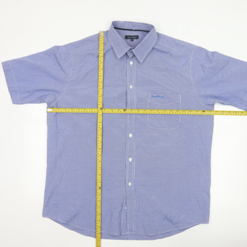 James Pringle Men's Blue Check Short Sleeve Button-Up Shirt XL
