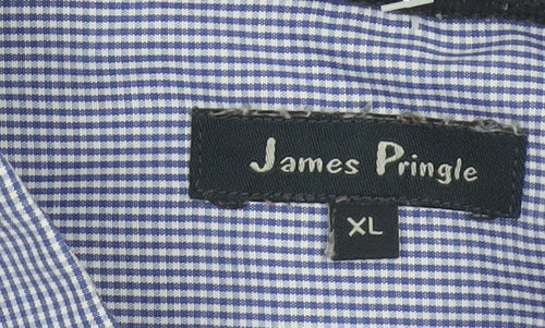 James Pringle Men's Blue Check Short Sleeve Button-Up Shirt XL