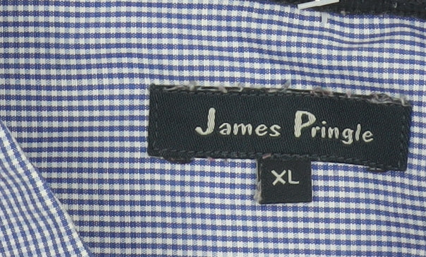James Pringle Men's Blue Check Short Sleeve Button-Up Shirt XL