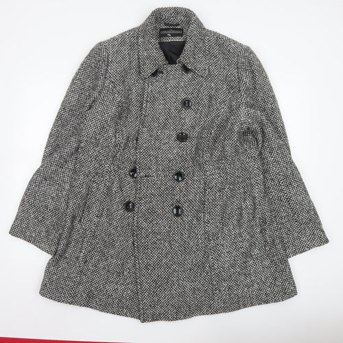 BHS Women’s Grey Tweed Mid-Length Pea Coat Size 18 Wool Blend