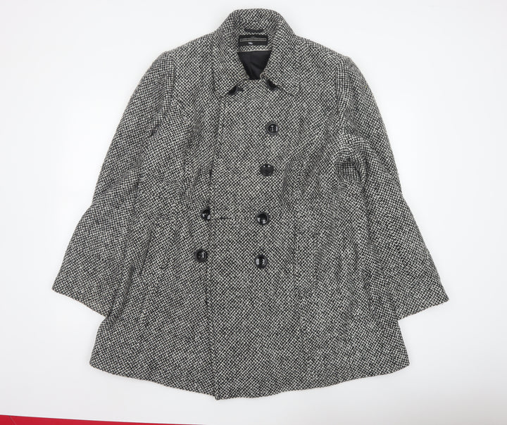 BHS Women’s Grey Tweed Mid-Length Pea Coat Size 18 Wool Blend