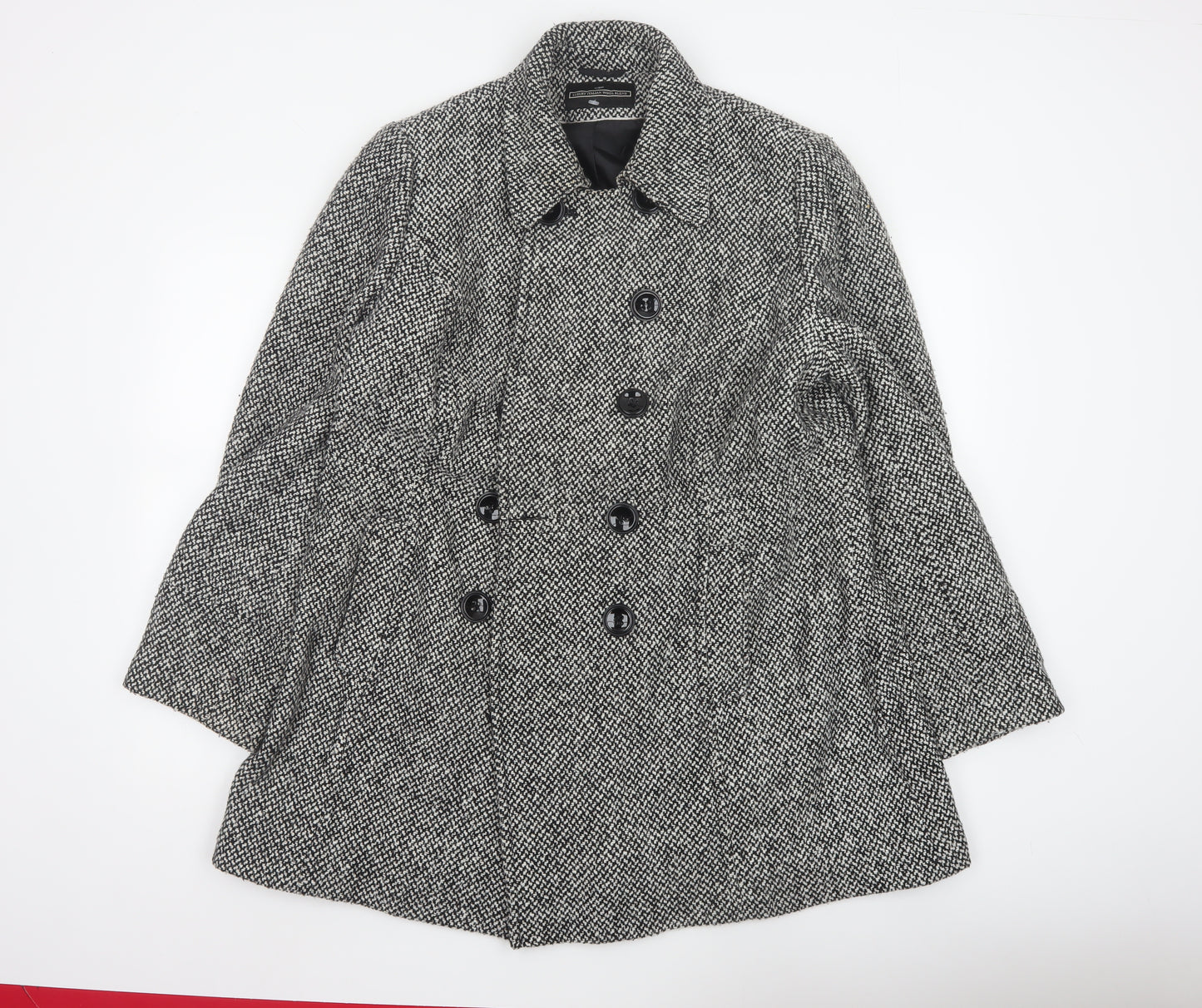 BHS Women’s Grey Tweed Mid-Length Pea Coat Size 18 Wool Blend