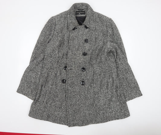BHS Women’s Grey Tweed Mid-Length Pea Coat Size 18 Wool Blend