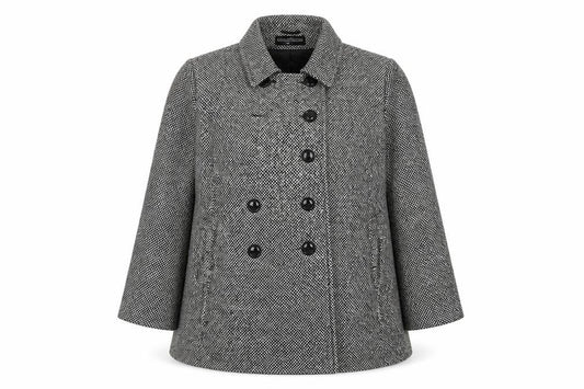 BHS Women’s Grey Tweed Mid-Length Pea Coat Size 18 Wool Blend
