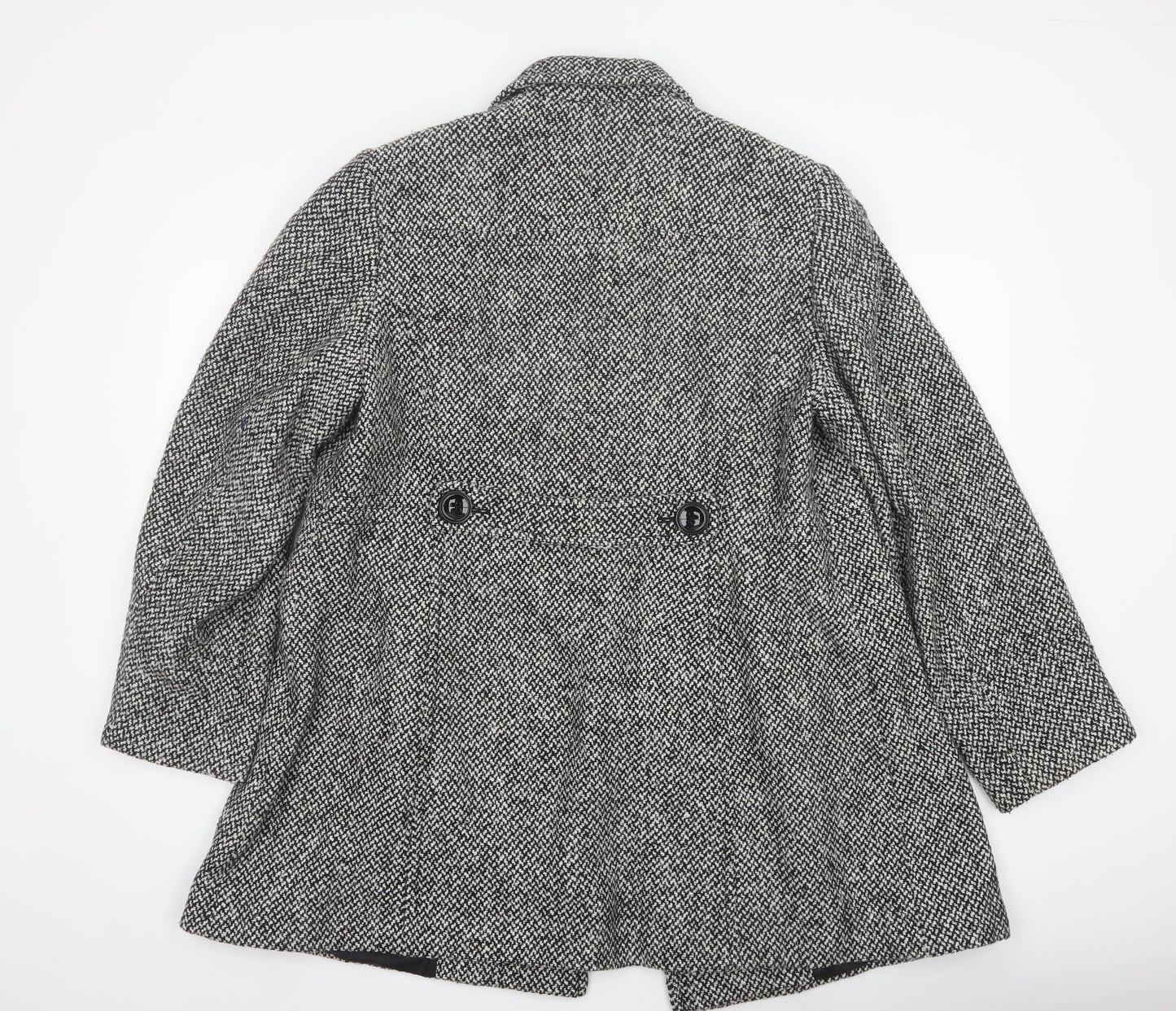 BHS Women’s Grey Tweed Mid-Length Pea Coat Size 18 Wool Blend