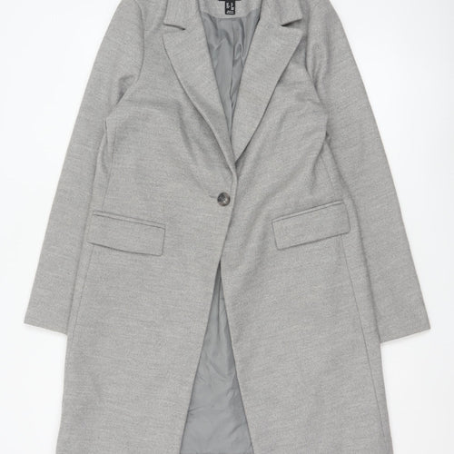 New Look Women's Grey Long Overcoat Size 10 Classic Single-Breasted