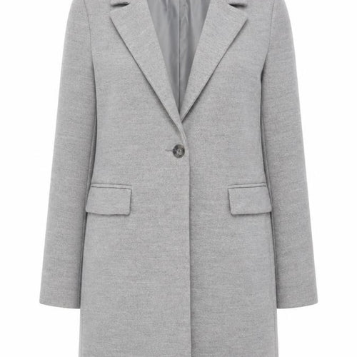 New Look Women's Grey Long Overcoat Size 10 Classic Single-Breasted