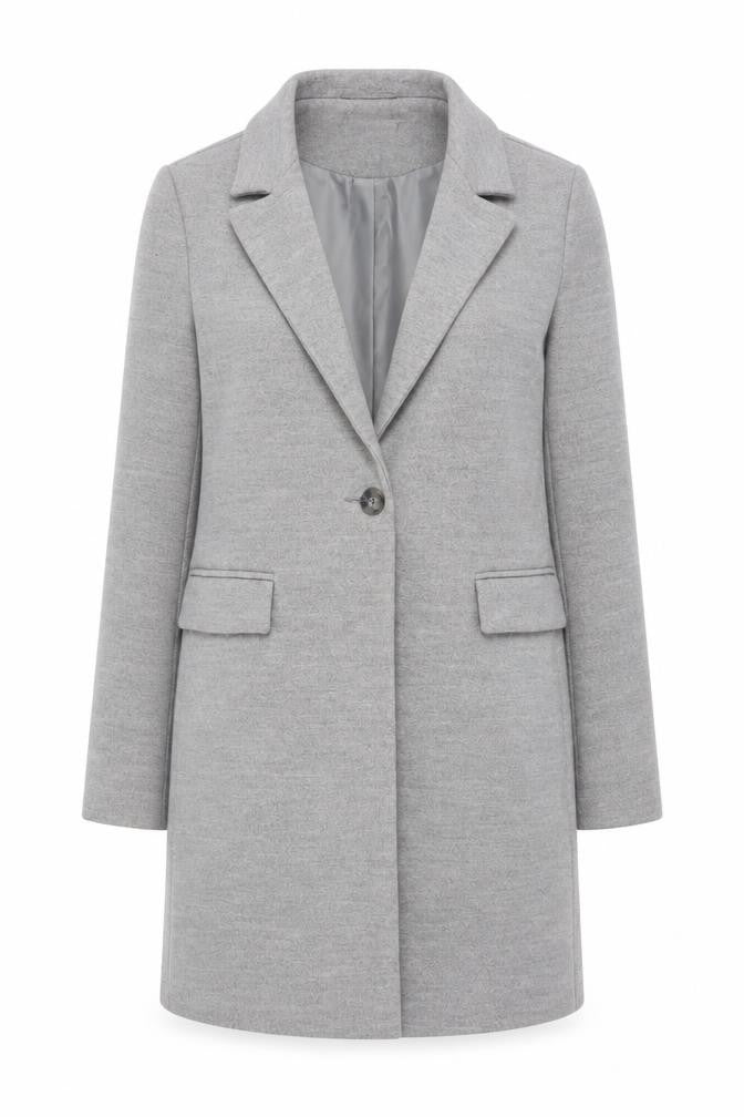New Look Women's Grey Long Overcoat Size 10 Classic Single-Breasted