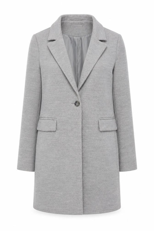 New Look Women's Grey Long Overcoat Size 10 Classic Single-Breasted