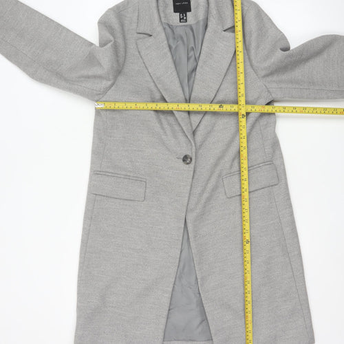 New Look Women's Grey Long Overcoat Size 10 Classic Single-Breasted