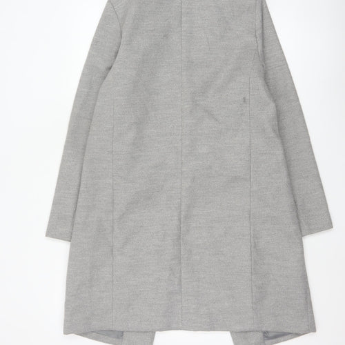 New Look Women's Grey Long Overcoat Size 10 Classic Single-Breasted