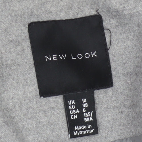 New Look Women's Grey Long Overcoat Size 10 Classic Single-Breasted