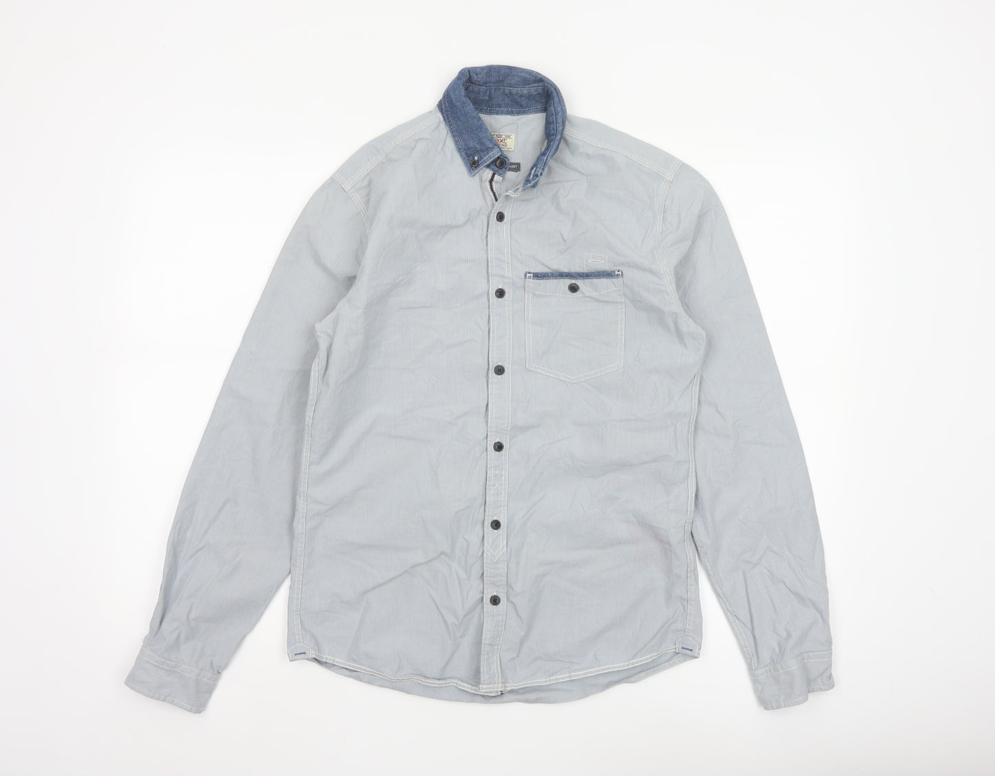 Next Men's Blue Small Long Sleeve Button-Up Cotton Shirt