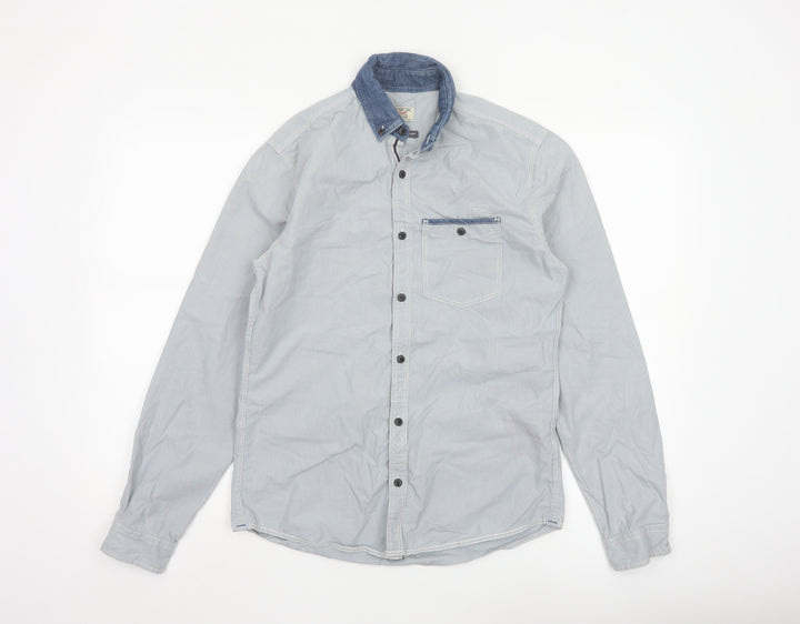 Next Men's Blue Small Long Sleeve Button-Up Cotton Shirt