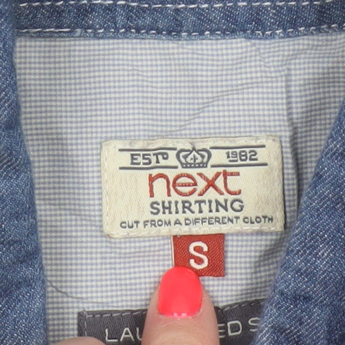 Next Men's Blue Small Long Sleeve Button-Up Cotton Shirt