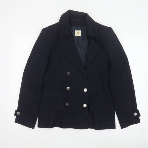 JV Collection Women's Navy Wool Blend Double-Breasted Blazer Size 12