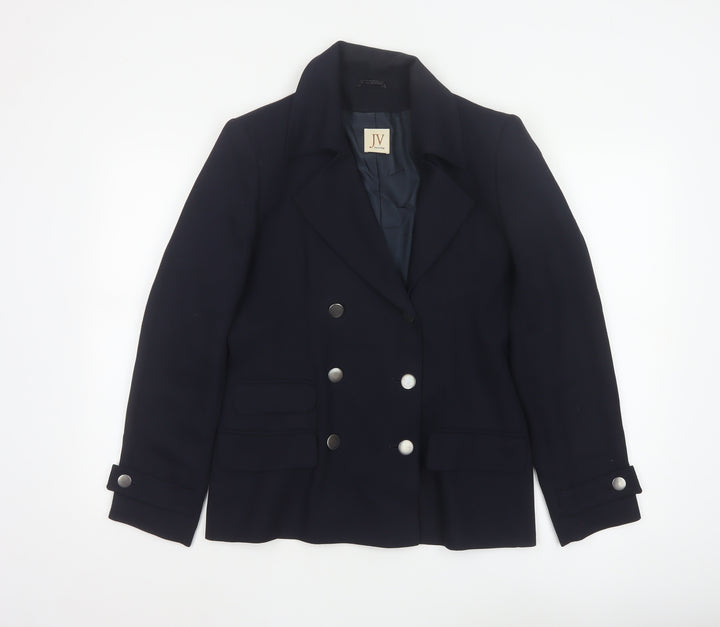 JV Collection Women's Navy Wool Blend Double-Breasted Blazer Size 12