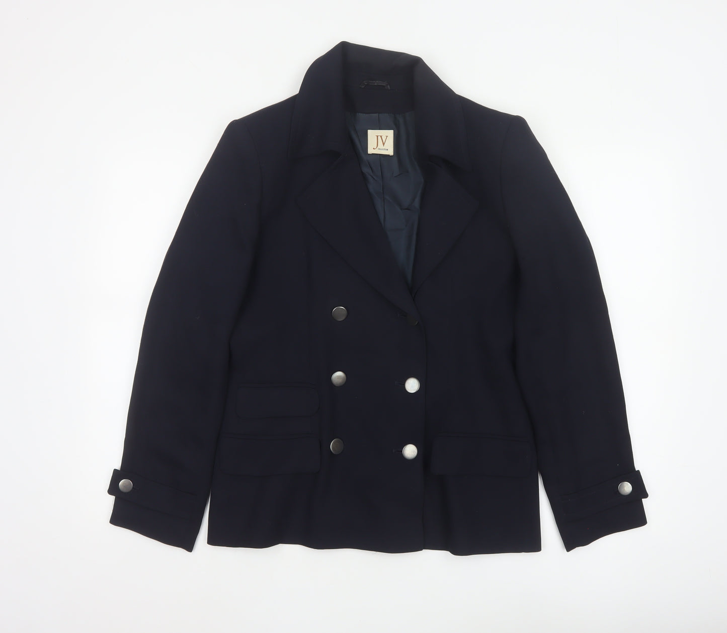 JV Collection Women's Navy Wool Blend Double-Breasted Blazer Size 12