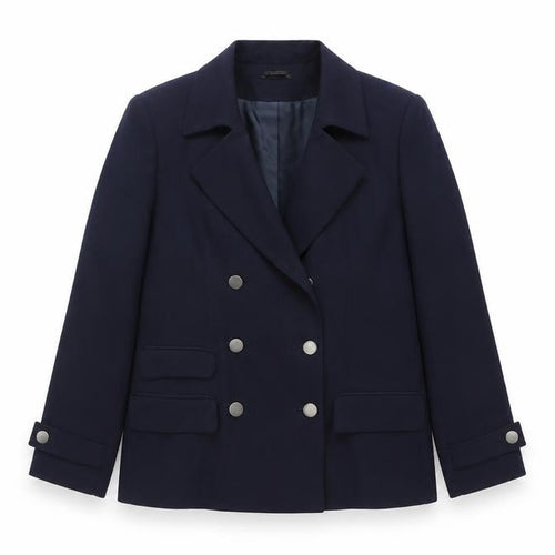JV Collection Women's Navy Wool Blend Double-Breasted Blazer Size 12