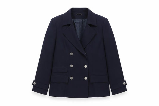 JV Collection Women's Navy Wool Blend Double-Breasted Blazer Size 12