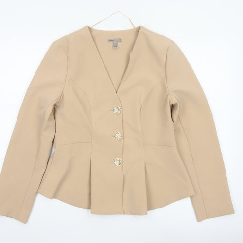 River Island Womens Beige Long Sleeve Suit Jacket Size M Tailored Fit