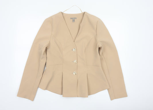 River Island Womens Beige Long Sleeve Suit Jacket Size M Tailored Fit