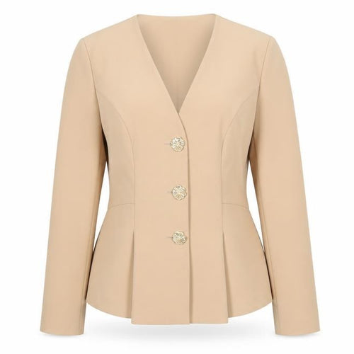 River Island Womens Beige Long Sleeve Suit Jacket Size M Tailored Fit