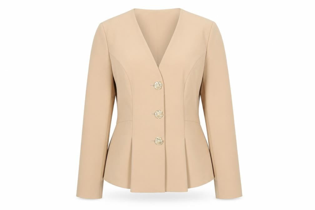 River Island Womens Beige Long Sleeve Suit Jacket Size M Tailored Fit