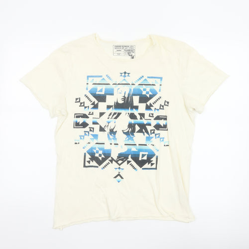 New Look Women's Ivory Geometric Aztec Print Cotton T-Shirt M