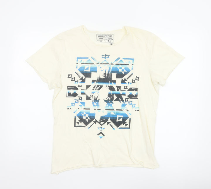 New Look Women's Ivory Geometric Aztec Print Cotton T-Shirt M