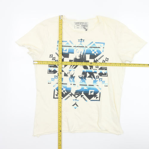 New Look Women's Ivory Geometric Aztec Print Cotton T-Shirt M