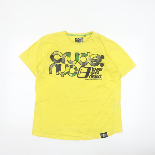 Crude NYC Men's Yellow Graphic Print Cotton T-Shirt Size L
