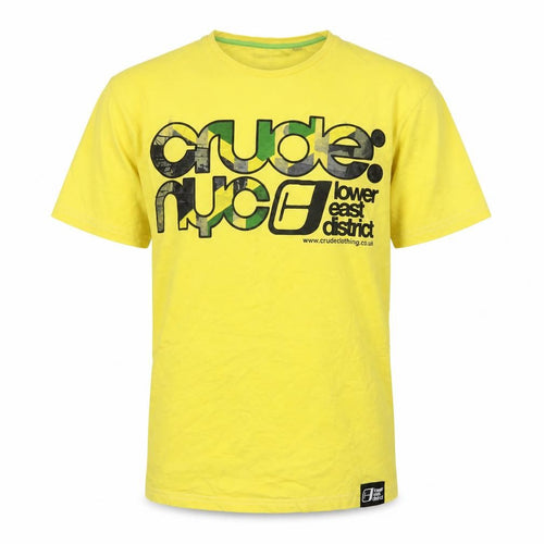 Crude NYC Men's Yellow Graphic Print Cotton T-Shirt Size L