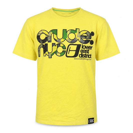 Crude NYC Men's Yellow Graphic Print Cotton T-Shirt Size L