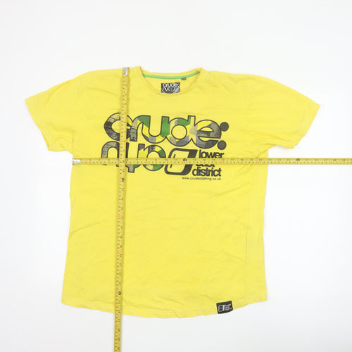Crude NYC Men's Yellow Graphic Print Cotton T-Shirt Size L