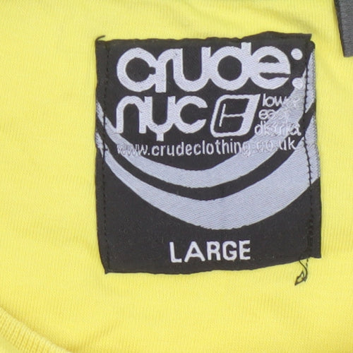 Crude NYC Men's Yellow Graphic Print Cotton T-Shirt Size L