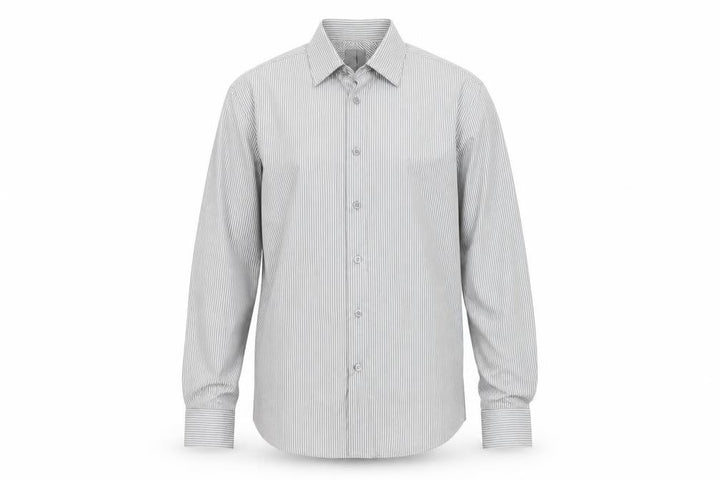 Calvin Klein Men's Grey Slim Fit Striped Long Sleeve Button-Up Shirt 15.5