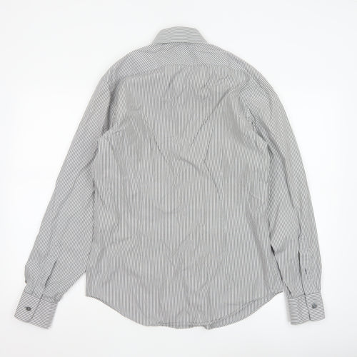 Calvin Klein Men's Grey Slim Fit Striped Long Sleeve Button-Up Shirt 15.5