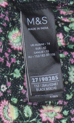 Marks and Spencer Womens Multicoloured Floral Roll Neck Long Sleeve Top Size 14