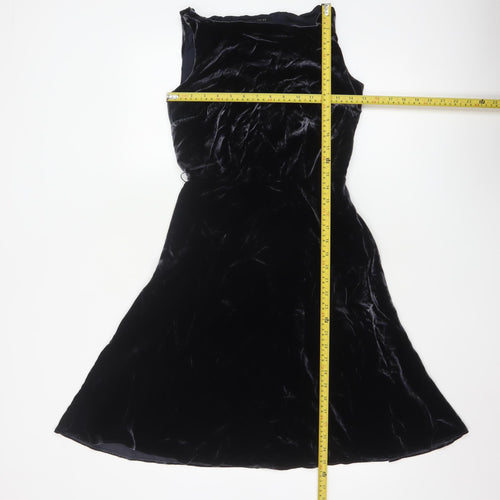 Laura Ashley Women’s Black Velvet A-Line Dress UK 8 Sleeveless
