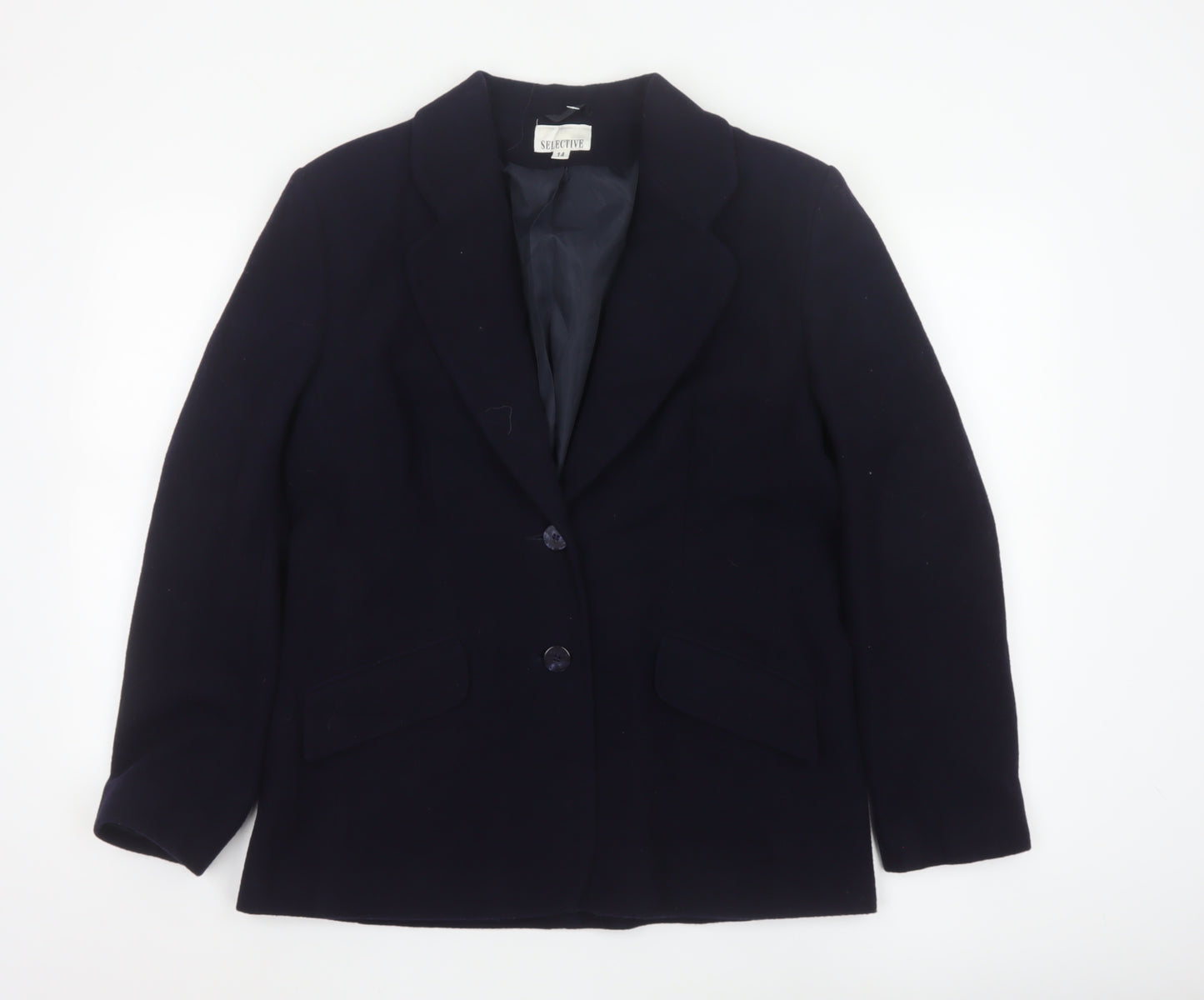 Selective Women Blue Wool Blend Lined Blazer Jacket Size 14