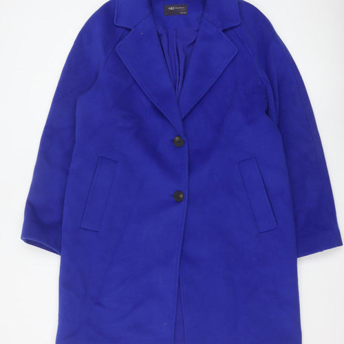 Marks and Spencer Women Blue Size 14 Overcoat Mid-Length Wool Blend Classic Style